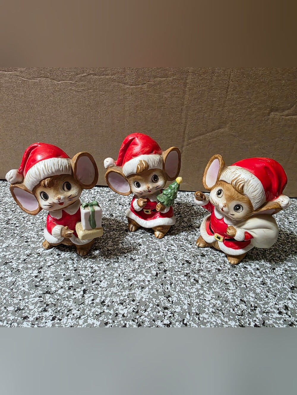 Homco Vtg 80s Christmas Mice Set Of 3 In Santa Suits 4"